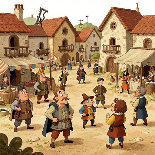 Cartoonized Medieval Village Scene