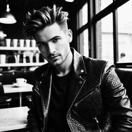 Chic Men's Crop Hairstyle in Cafe Setting