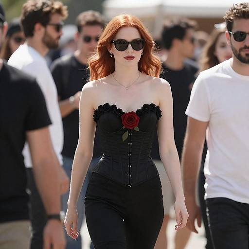 Confident Red-Haired Woman in Crowded Scene