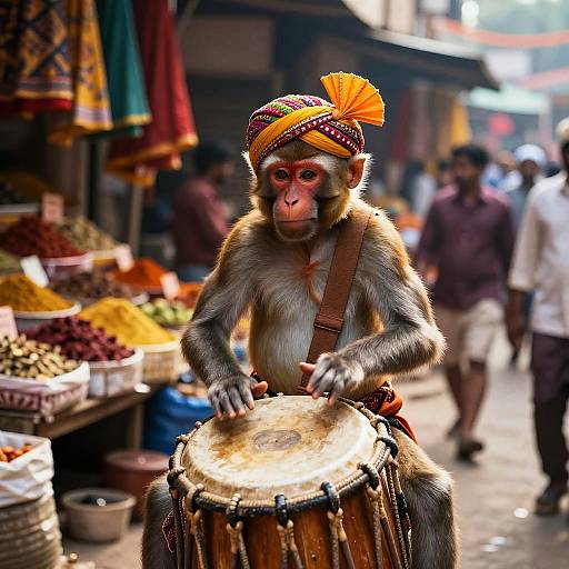 Monkey Playing Drum in Indian Market