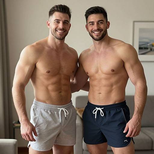 Muscular Men Posing Shirtless Together