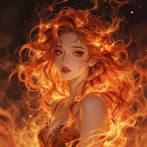 Ethereal Woman with Fiery Hair Illustration