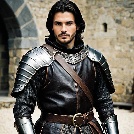 Medieval Knight in Leather and Chainmail Armor