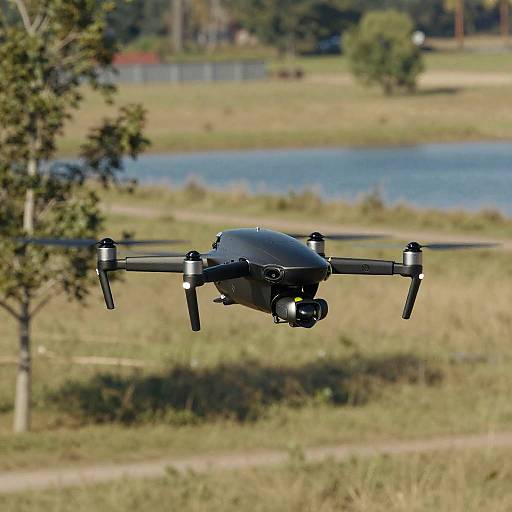 Futuristic Black Drone Over Landscape