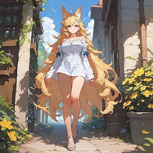 Smiling Blonde Gyaru with Flower