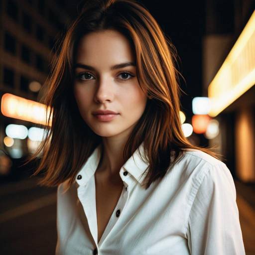 Young Woman in White Shirt at Night