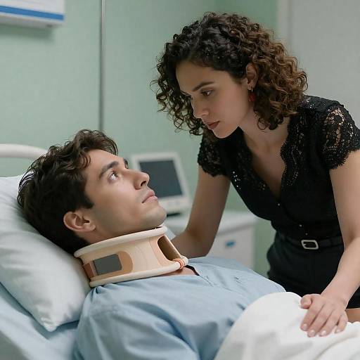 Woman Gazing at Injured Man Bedside