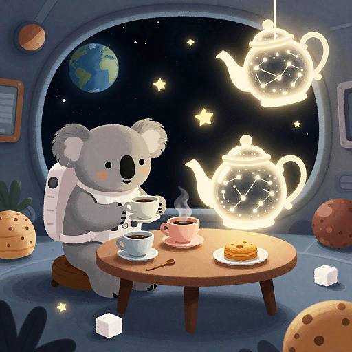 Koala Astronaut Tea Party in Space