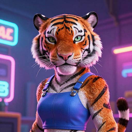 Vaporwave Female Anthropomorphic Tiger