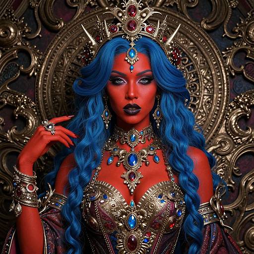 Hypermaximalist Blue-Haired Woman Portrait