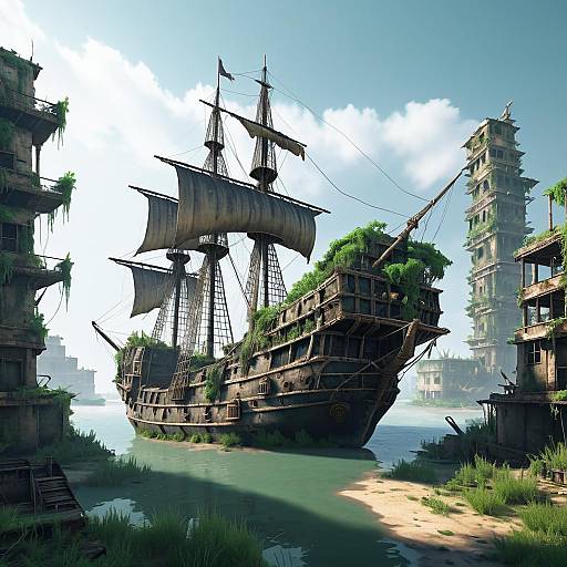 Pirate Ship in Post-Apocalyptic Wasteland