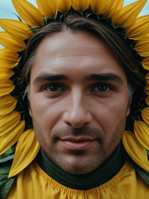 Man in Sunflower Costume Close-Up