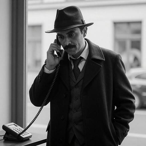 Vintage Man in Fedora with Phone