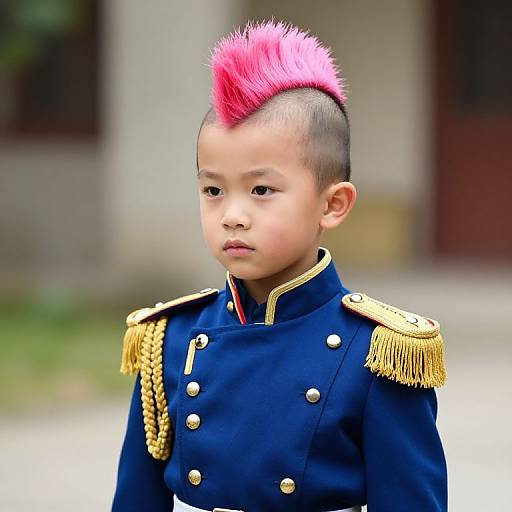 Boy in Military Uniform with Mohawk