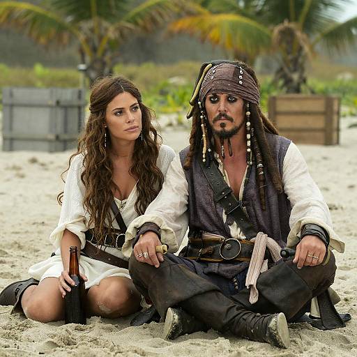 Pirate and Woman on Sandy Beach