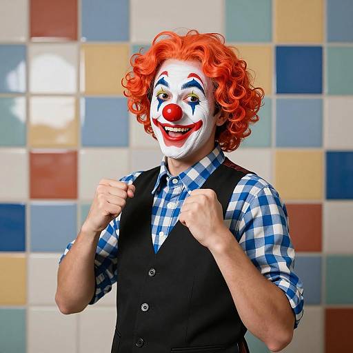 Cheerful Clown with Colorful Makeup