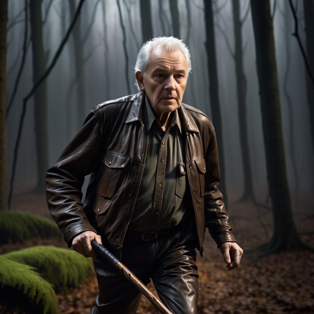 Brave Elderly Man in Creepy Forest