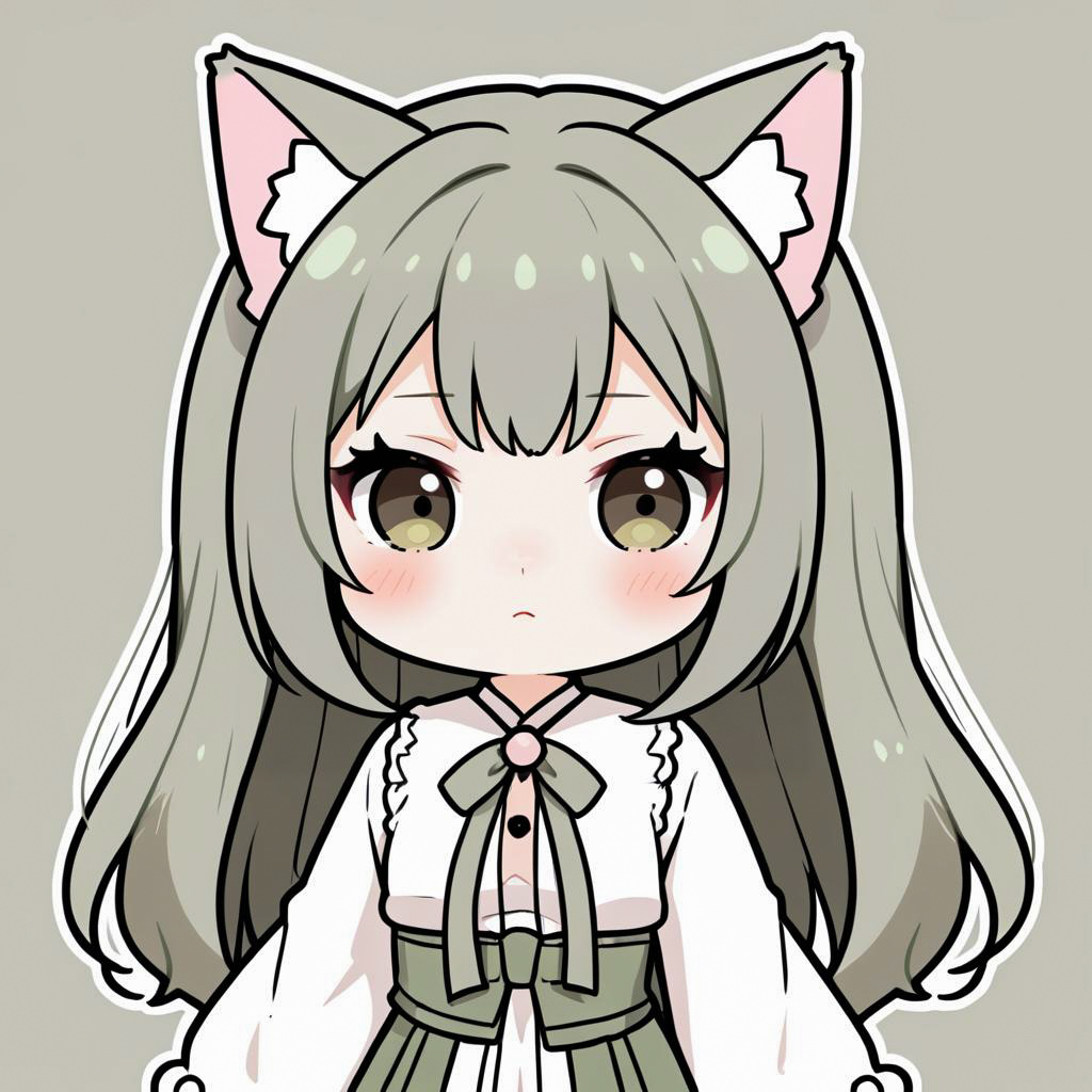 Blushing Catgirl in Fantasy Chibi Style