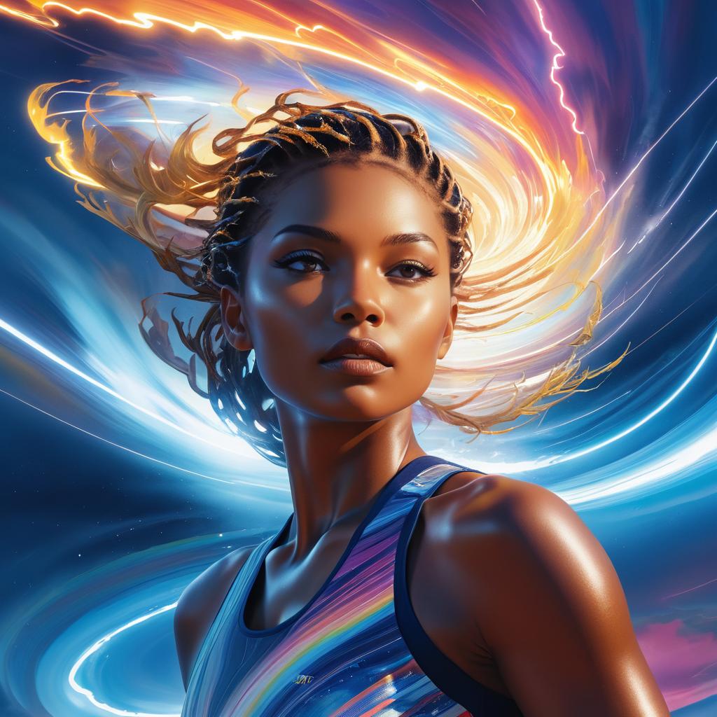 Vibrant Athlete Amidst Swirling Cloud Art