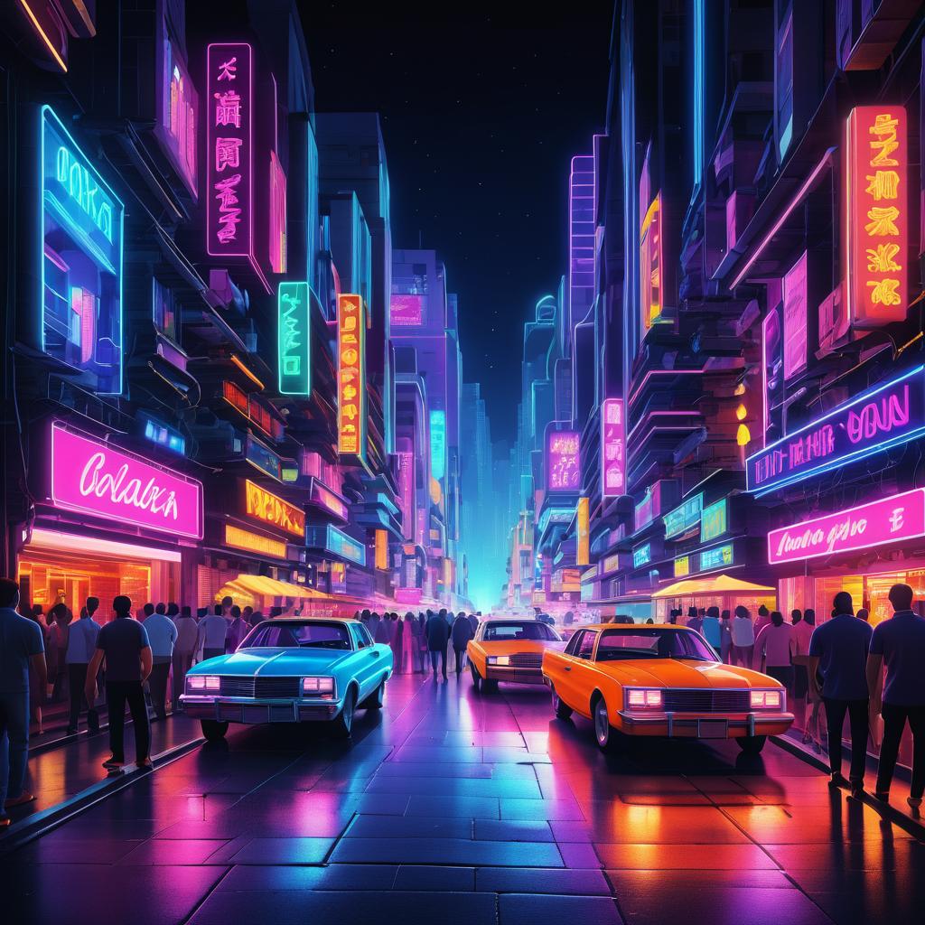 Vibrant Nightlife in a Neon Cityscape