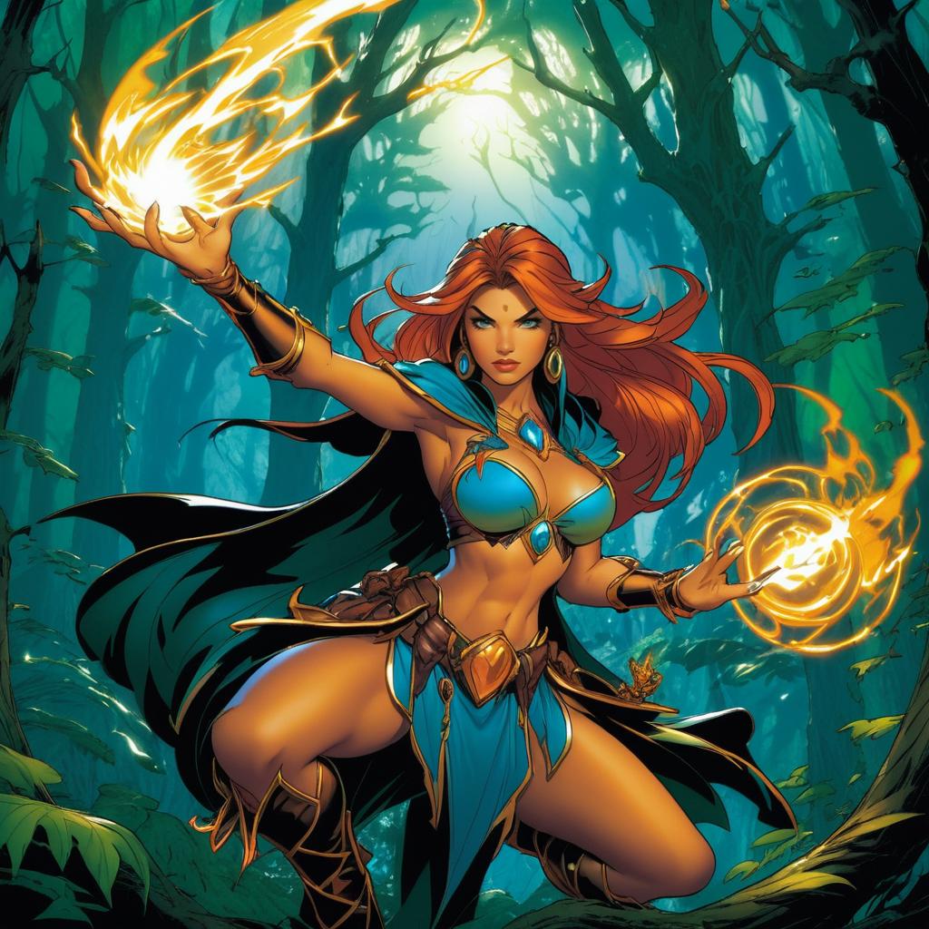 Powerful Sorceress in Enchanted Forest