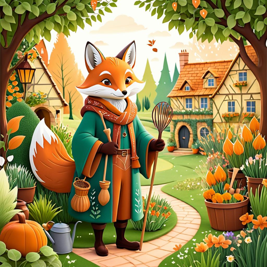 Charming Fox Wizard Tending Autumn Garden