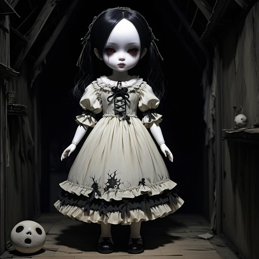 Cursed Doll in a Shadowy Attic