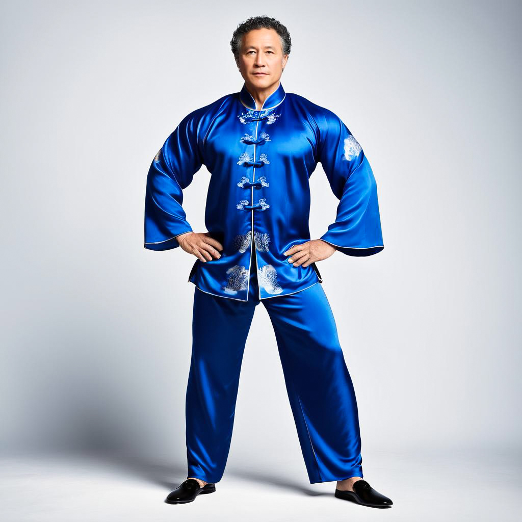 Proud Man in Blue Silk Tang Suit