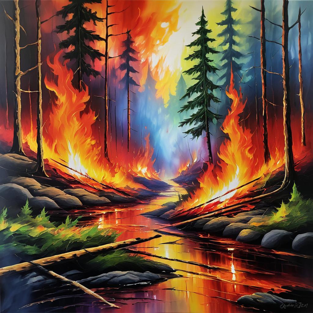 Vivid Forest Fire in Thick Brush Strokes