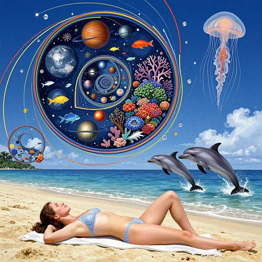 Sunbathing Woman on Desert Island