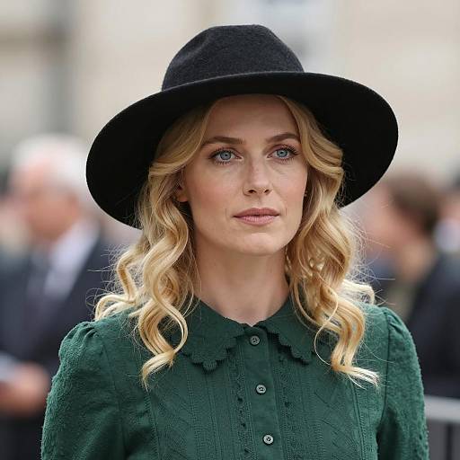 Woman Wearing Black Hat and Green Dress