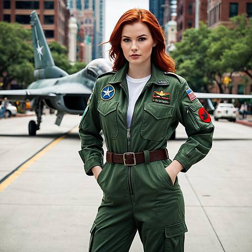 Young Woman in Military-Style Pilot Costume