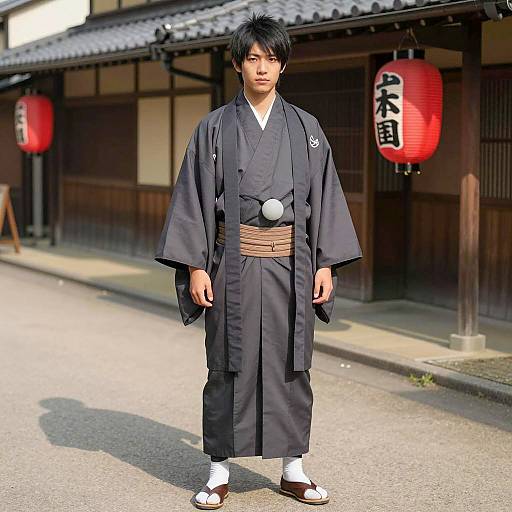 Young Asian Man in Traditional Japanese Kimono