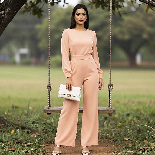 Elegant Woman in Peach Jumpsuit