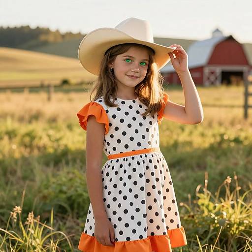 Cheerful Girl in Sunlit Western Field