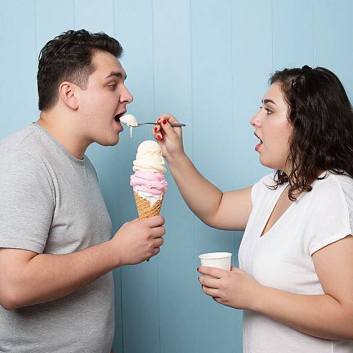 Couple Sharing Giant Ice Cream Cone