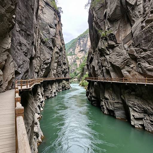Floating Wooden Pathway in Canyon