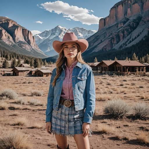 Woman in Cowgirl Outfit Near Mountain Range