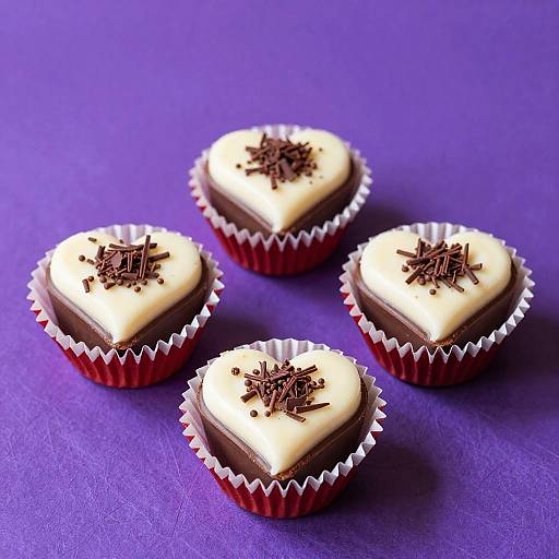 Heart-Shaped Chocolate Cups on Purple Fabric
