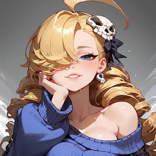 Seductive Anime Girl with Unique Hair