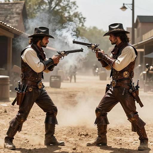 Steampunk Gunslinger Duel at High Noon