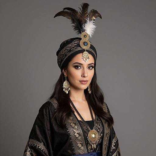 Woman in Nefario Costume with Feathers