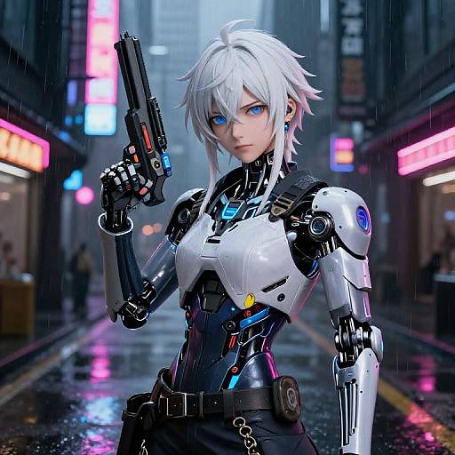 Cybernetic Anime Hero in Neon City