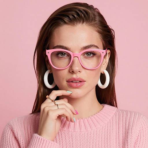 Woman with Pink Glasses and Sweater