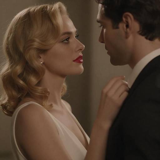 Intimate Moment Between Blonde Woman and Man in Suit