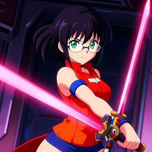 Vibrant Anime Girl with Energy Sword