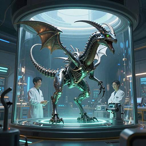 Futuristic Mechanical Dragon in Lab