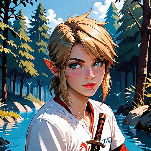 Cartoon 3D Sword-Wielding Hero in Forest