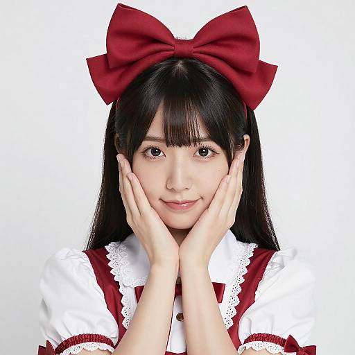 Portrait of Asian Woman with Red Bow