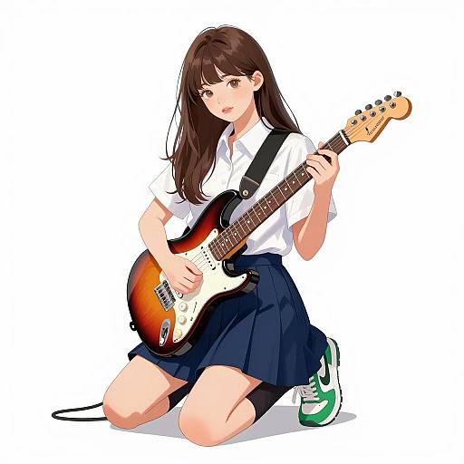 Girl Playing Electric Guitar Illustration